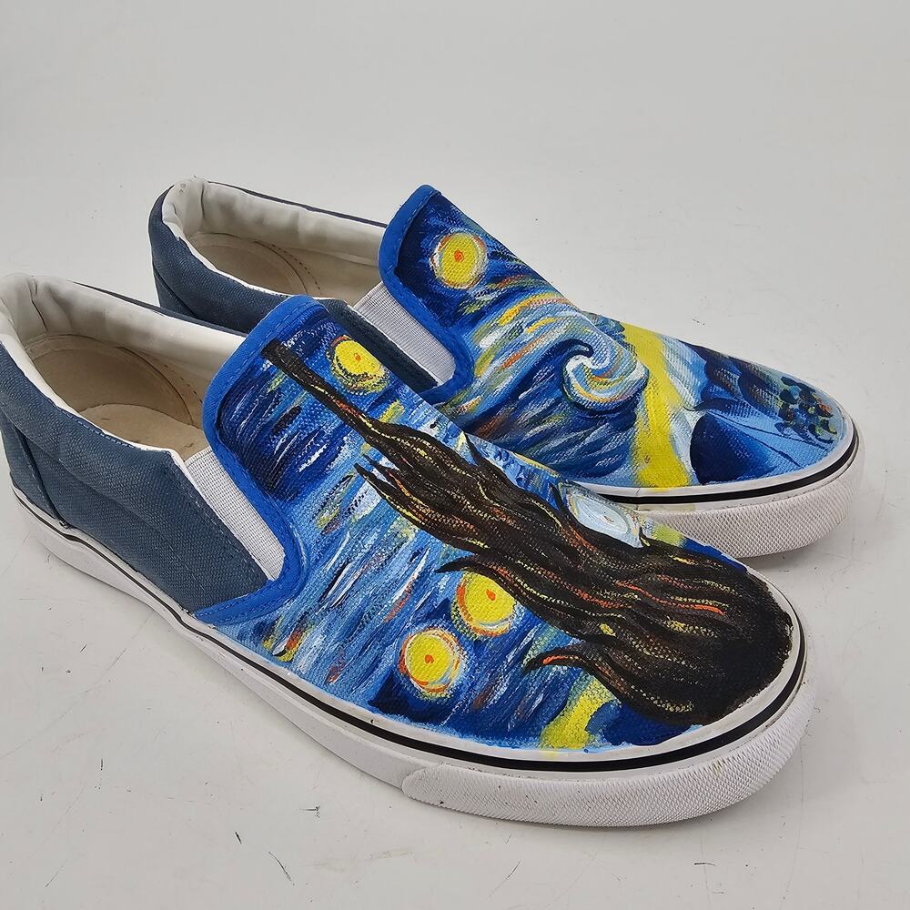 Handpainted Van Gogh Starry Night Slip On Canvas Shoe EU 41 US 10 Wearable Art - Picture 2 of 7